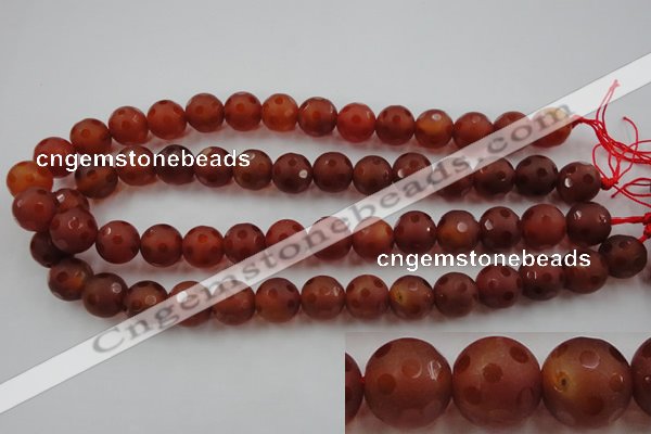 CAG3664 15.5 inches 14mm carved round matte red agate beads