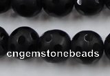 CAG3674 15.5 inches 14mm carved round matte black agate beads