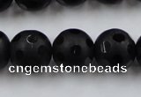 CAG3675 15.5 inches 16mm carved round matte black agate beads