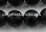 CAG3678 15.5 inches 22mm carved round matte black agate beads