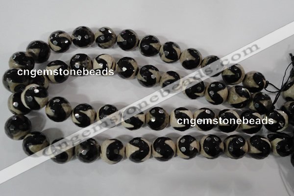 CAG3845 15.5 inches 16mm faceted round tibetan agate beads wholesale