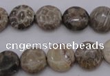 CAG3905 15.5 inches 12mm flat round chrysanthemum agate beads