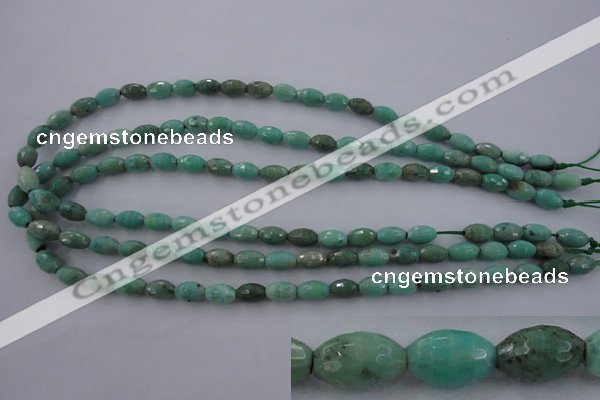 CAG3918 15.5 inches 6*10mm faceted rice green grass agate beads