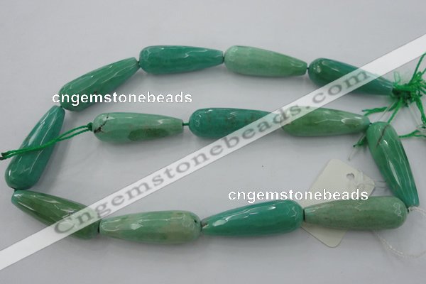 CAG3922 15.5 inches 10*30mm faceted teardrop green grass agate beads