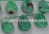 CAG3948 Top-drilled 13*18mm leaf green grass agate beads