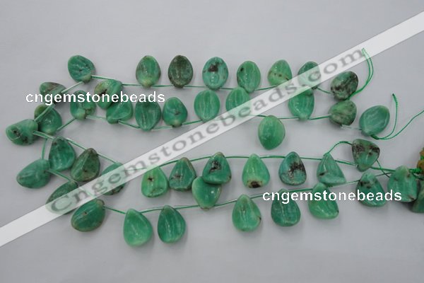 CAG3948 Top-drilled 13*18mm leaf green grass agate beads