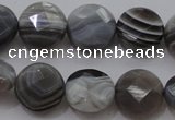 CAG3960 15.5 inches 10mm faceted coin grey botswana agate beads