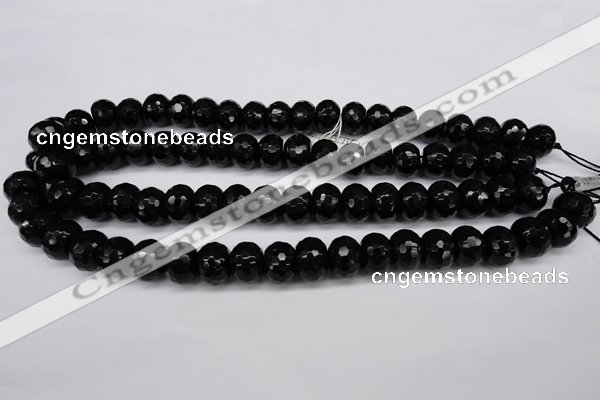 CAG3996 15.5 inches 10*14mm faceted rondelle black agate beads