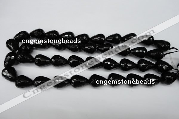 CAG4002 15.5 inches 15*20mm faceted teardrop black agate beads