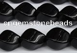 CAG4007 15.5 inches 13*18mm twisted rice black agate beads