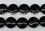 CAG4012 15.5 inches 14mm flat round black agate beads