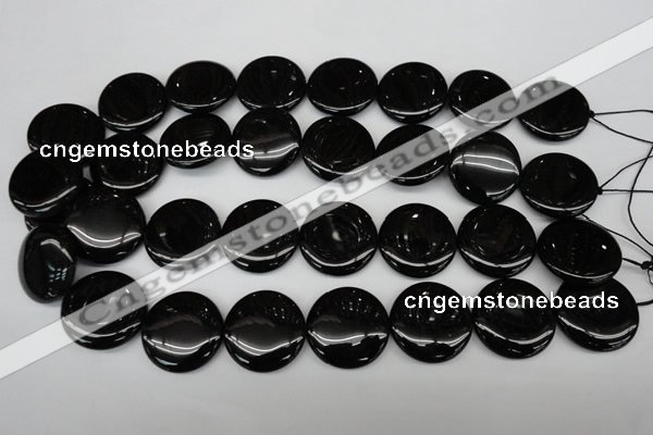 CAG4016 15.5 inches 25mm flat round black agate beads