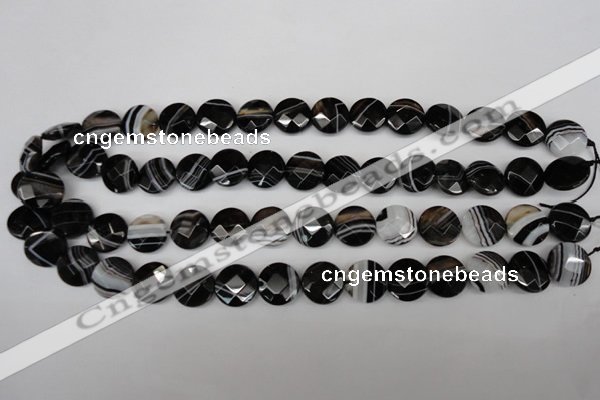 CAG4020 15.5 inches 14mm faceted coin black agate beads