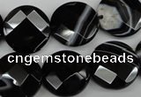 CAG4022 15.5 inches 18mm faceted coin black agate beads