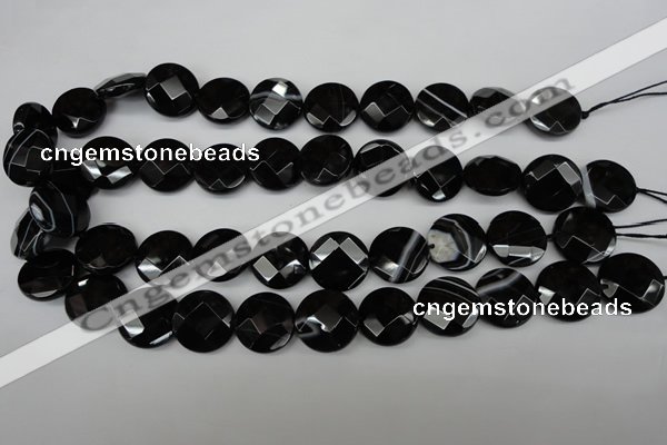 CAG4022 15.5 inches 18mm faceted coin black agate beads