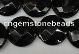 CAG4023 15.5 inches 20mm faceted coin black agate beads