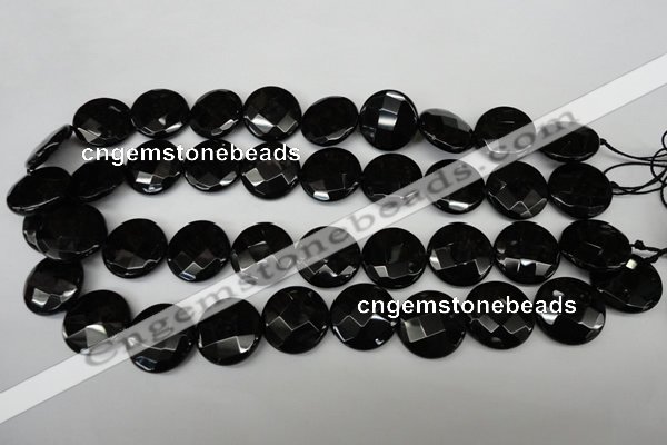 CAG4023 15.5 inches 20mm faceted coin black agate beads