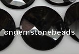 CAG4025 15.5 inches 30mm faceted coin black agate beads