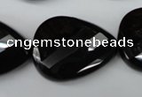 CAG4035 15.5 inches 22*30mm faceted & twisted teardrop black agate beads