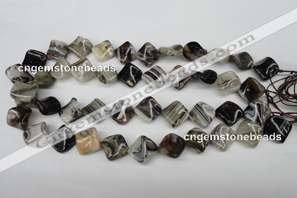 CAG4040 15.5 inches 15*15mm twisted diamond black agate beads