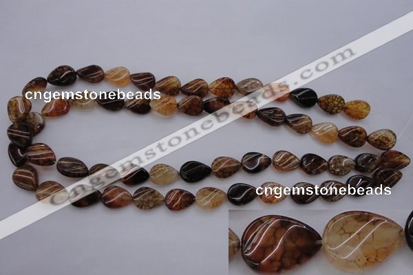 CAG4095 15.5 inches 10*14mm twisted flat teardrop dragon veins agate beads