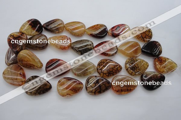 CAG4099 15.5 inches 22*30mm twisted flat teardrop dragon veins agate beads