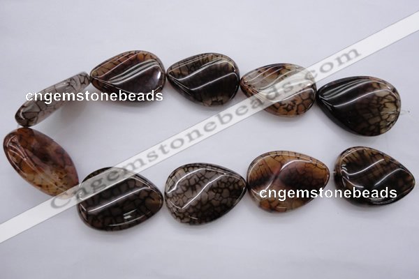 CAG4101 15.5 inches 30*40mm twisted flat teardrop dragon veins agate beads