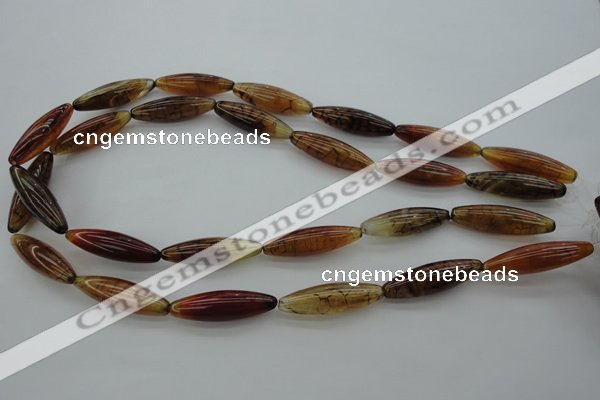 CAG4128 15.5 inches 8*30mm rice dragon veins agate beads