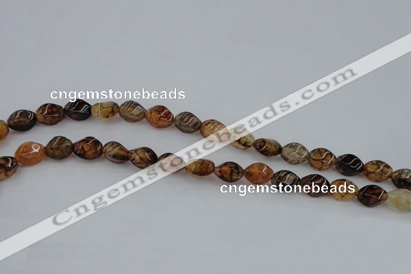 CAG4148 15.5 inches 6*10mm twisted rice dragon veins agate beads