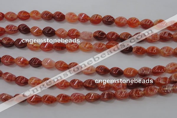 CAG4184 15.5 inches 6*10mm twisted rice natural fire agate beads