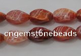 CAG4186 15.5 inches 8*16mm twisted rice natural fire agate beads