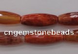 CAG4196 15.5 inches 9*25mm faceted rice natural fire agate beads