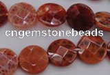 CAG4266 15.5 inches 15mm faceted coin natural fire agate beads