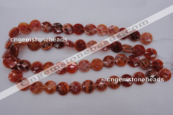 CAG4266 15.5 inches 15mm faceted coin natural fire agate beads