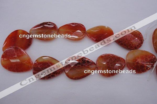 CAG4277 15.5 inches 30*40mm faceted flat teardrop natural fire agate beads