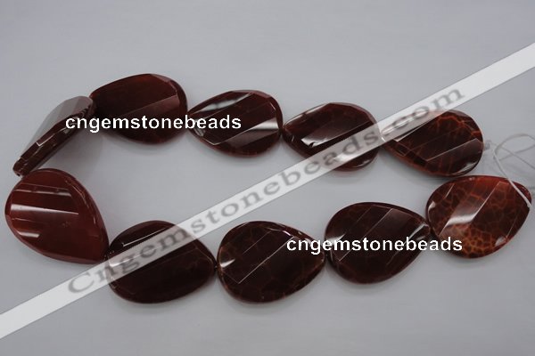 CAG4285 30*40mm faceted & twisted teardrop natural fire agate beads