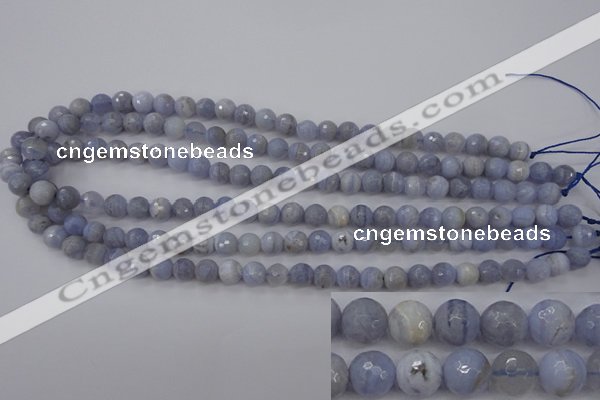 CAG4362 15.5 inches 8mm faceted round blue lace agate beads