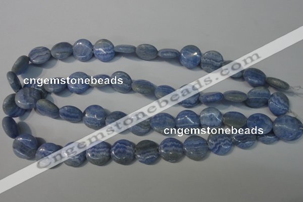 CAG4380 15.5 inches 16mm flat round dyed blue lace agate beads