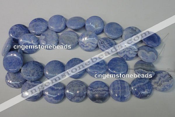 CAG4383 15.5 inches 25mm flat round dyed blue lace agate beads