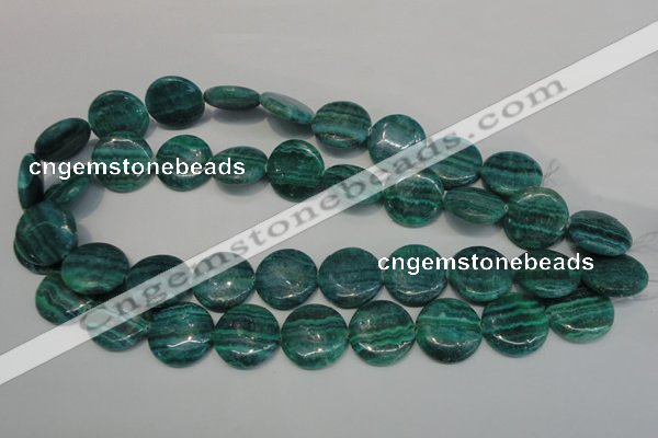 CAG4424 15.5 inches 20mm flat round dyed blue lace agate beads