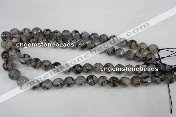 CAG4540 15.5 inches 12mm faceted round fire crackle agate beads