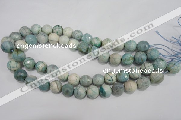 CAG4556 15.5 inches 14mm faceted round fire crackle agate beads