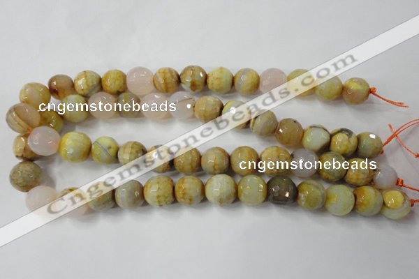 CAG4558 15.5 inches 14mm faceted round fire crackle agate beads