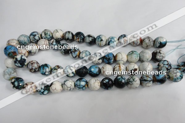 CAG4561 15.5 inches 14mm faceted round fire crackle agate beads