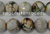 CAG4575 15.5 inches 16mm faceted round fire crackle agate beads