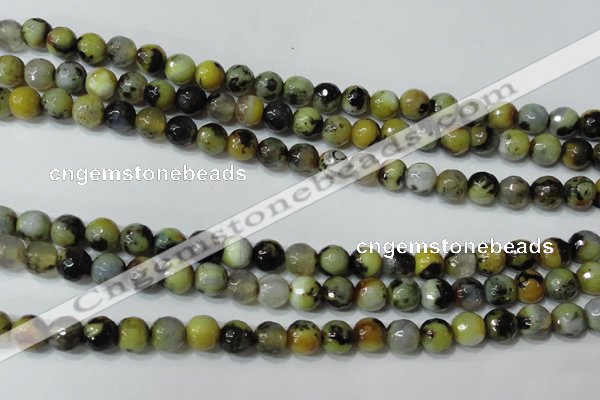 CAG4629 15.5 inches 6mm faceted round fire crackle agate beads