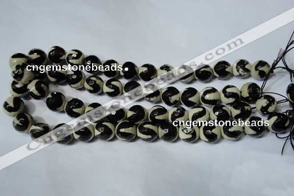 CAG4674 15.5 inches 12mm faceted round tibetan agate beads wholesale