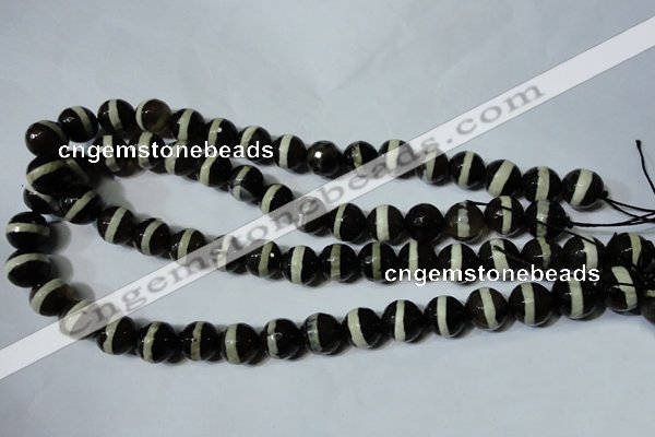 CAG4678 15.5 inches 12mm faceted round tibetan agate beads wholesale