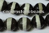 CAG4679 15.5 inches 14mm faceted round tibetan agate beads wholesale