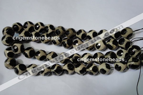 CAG4684 15.5 inches 16mm faceted round tibetan agate beads wholesale